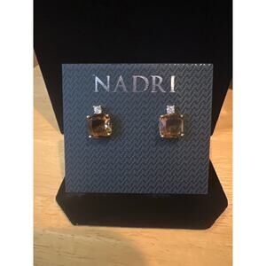 Squared caramel gemstone, and cubic zirconia earrings